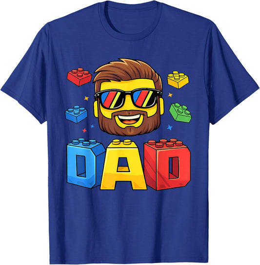 Family Dad Master Builder Building Bricks Blocks Fathers Day T-Shirt - T-Shirt | Royal