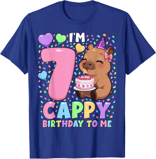 Capybara Birthday Shirt 7 Kawaii Girl Capybara 7th Birthday T-Shirt - T-Shirt | Royal