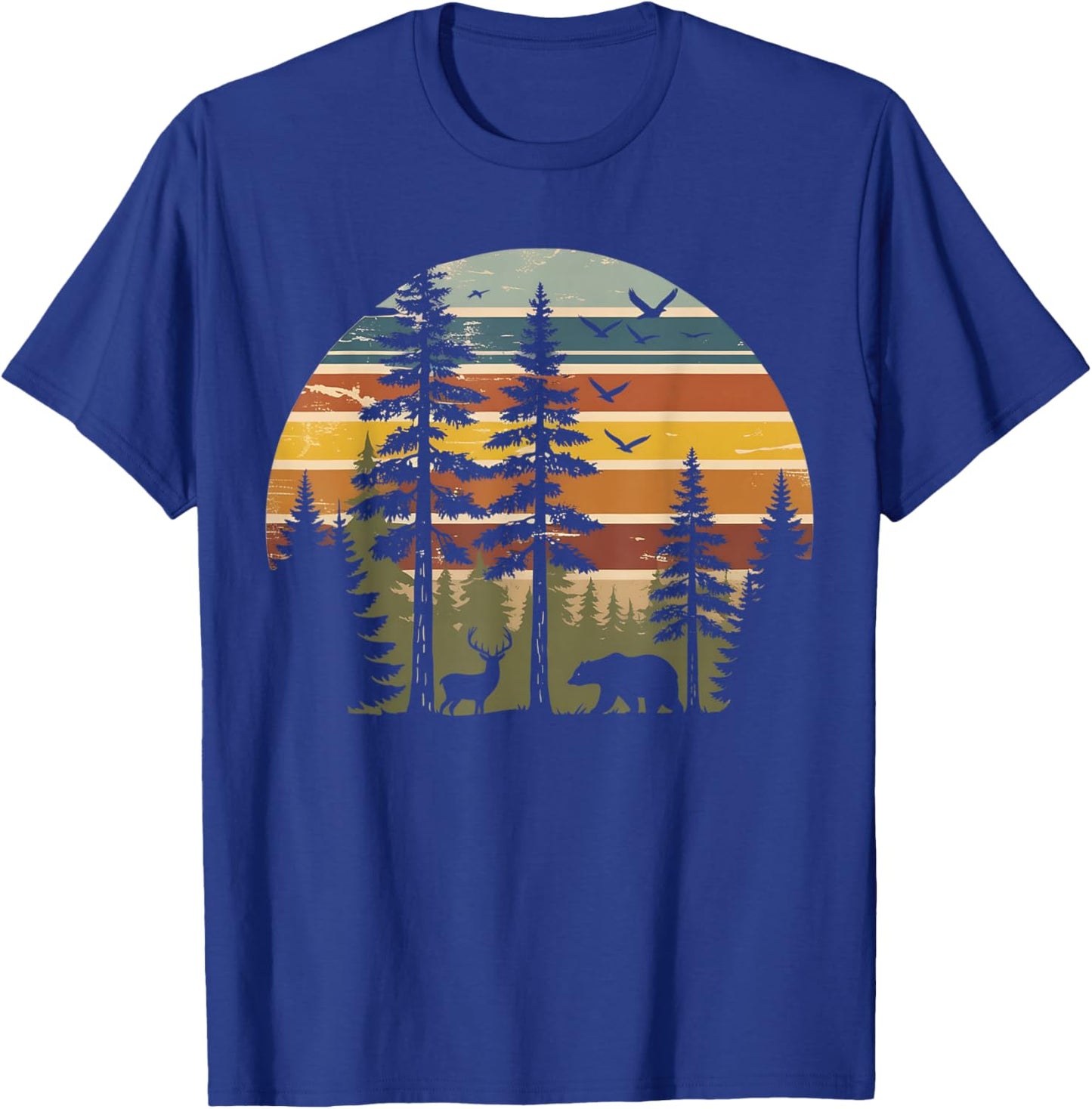 Retro Trees Wildlife Outdoors Nature Vintage Forest T-Shirt - T-Shirt | Royal