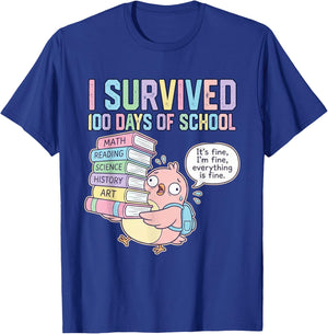 I Survived 100 Days of School Funny Pigeon T-Shirt - T-Shirt | Royal