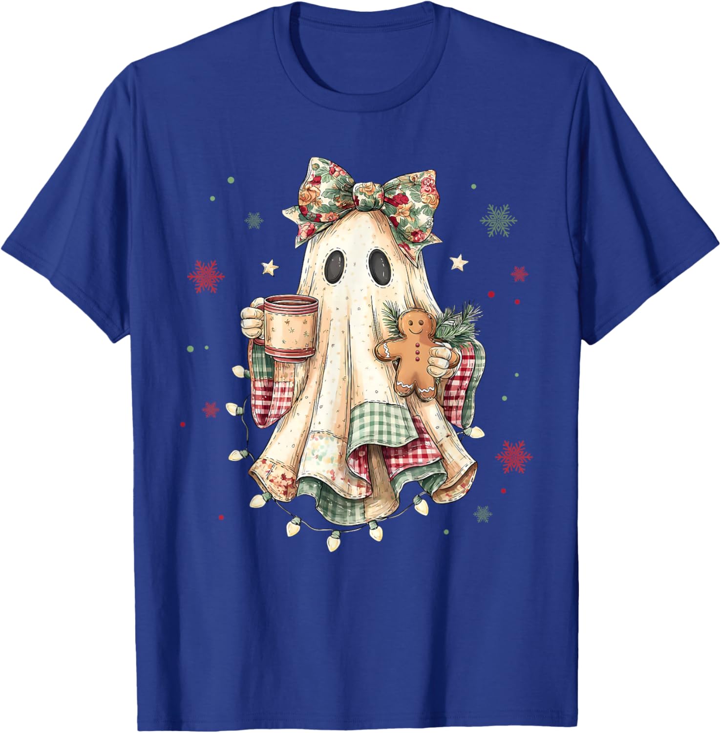 Funny Ghost Gingerbread Merry Christmas Xmas Lights Holiday T-Shirt - T-Shirt | Royal
