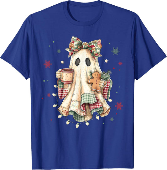 Funny Ghost Gingerbread Merry Christmas Xmas Lights Holiday T-Shirt - T-Shirt | Royal