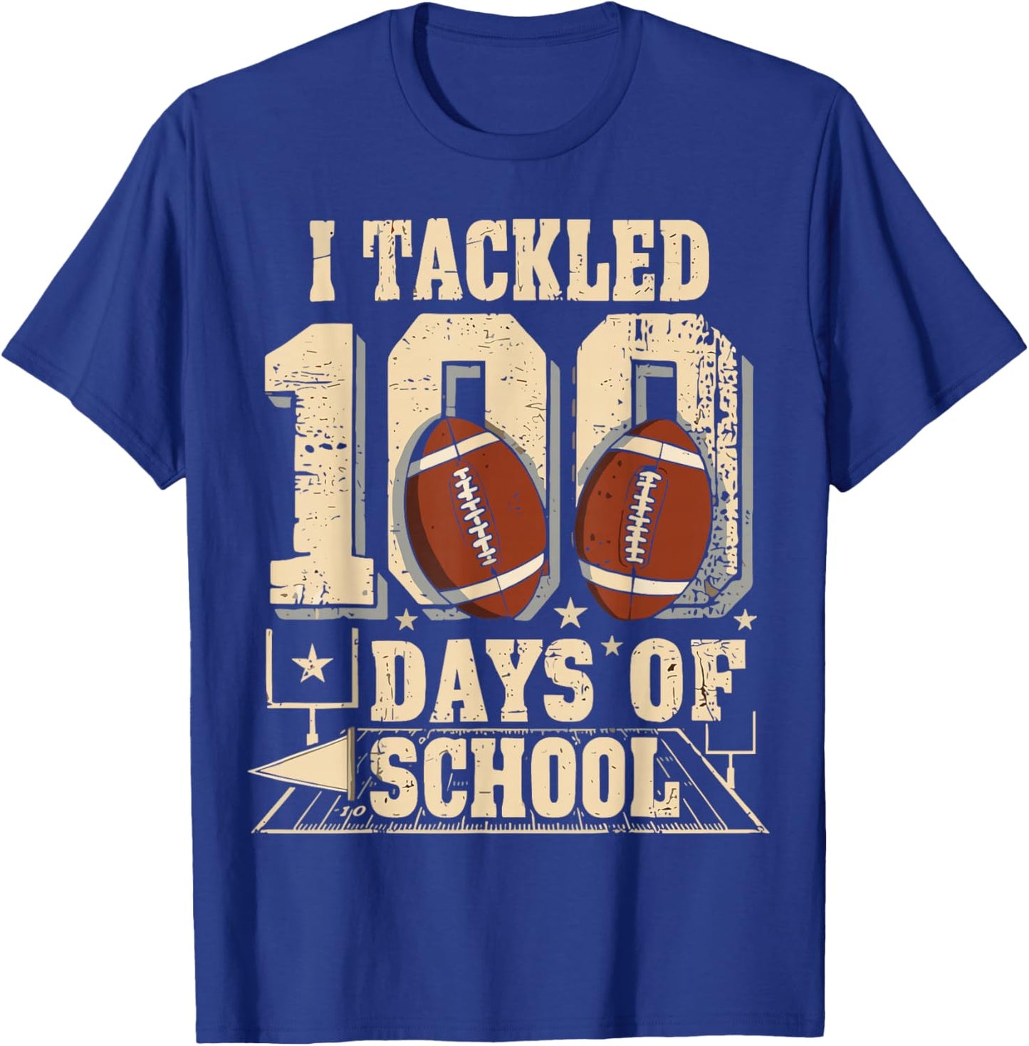 100 Days of School Boys 100th Funny Football T-Shirt - T-Shirt | Royal