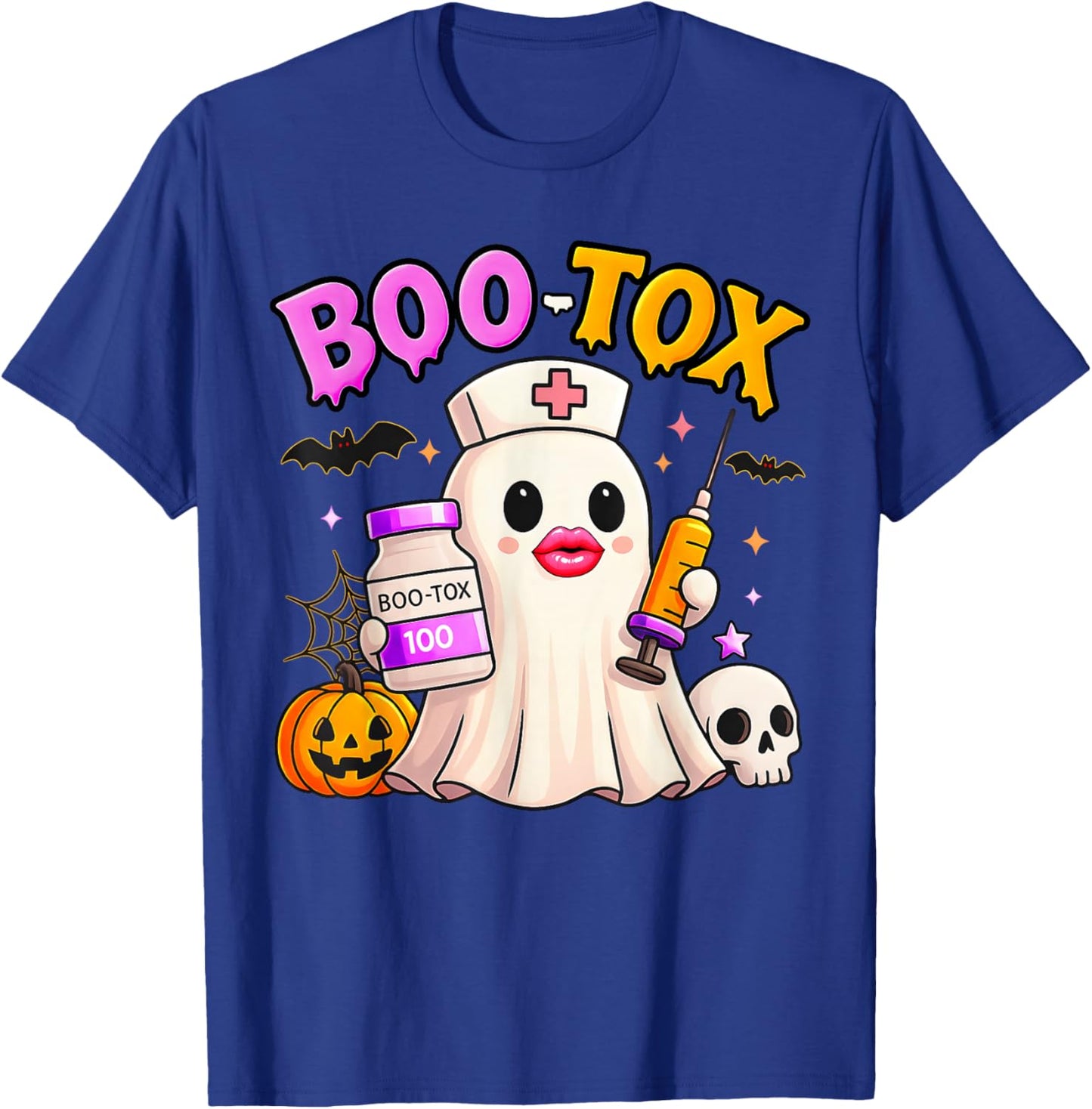 Funny Boo Tox Aesthetic Nurse Ghost Skull Pumpkin Halloween T-Shirt - T-Shirt | Royal