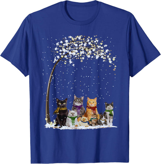 Christmas Cats Winter Tree Snow Cat Cute Kitty Scarf T-Shirt - T-Shirt | Royal