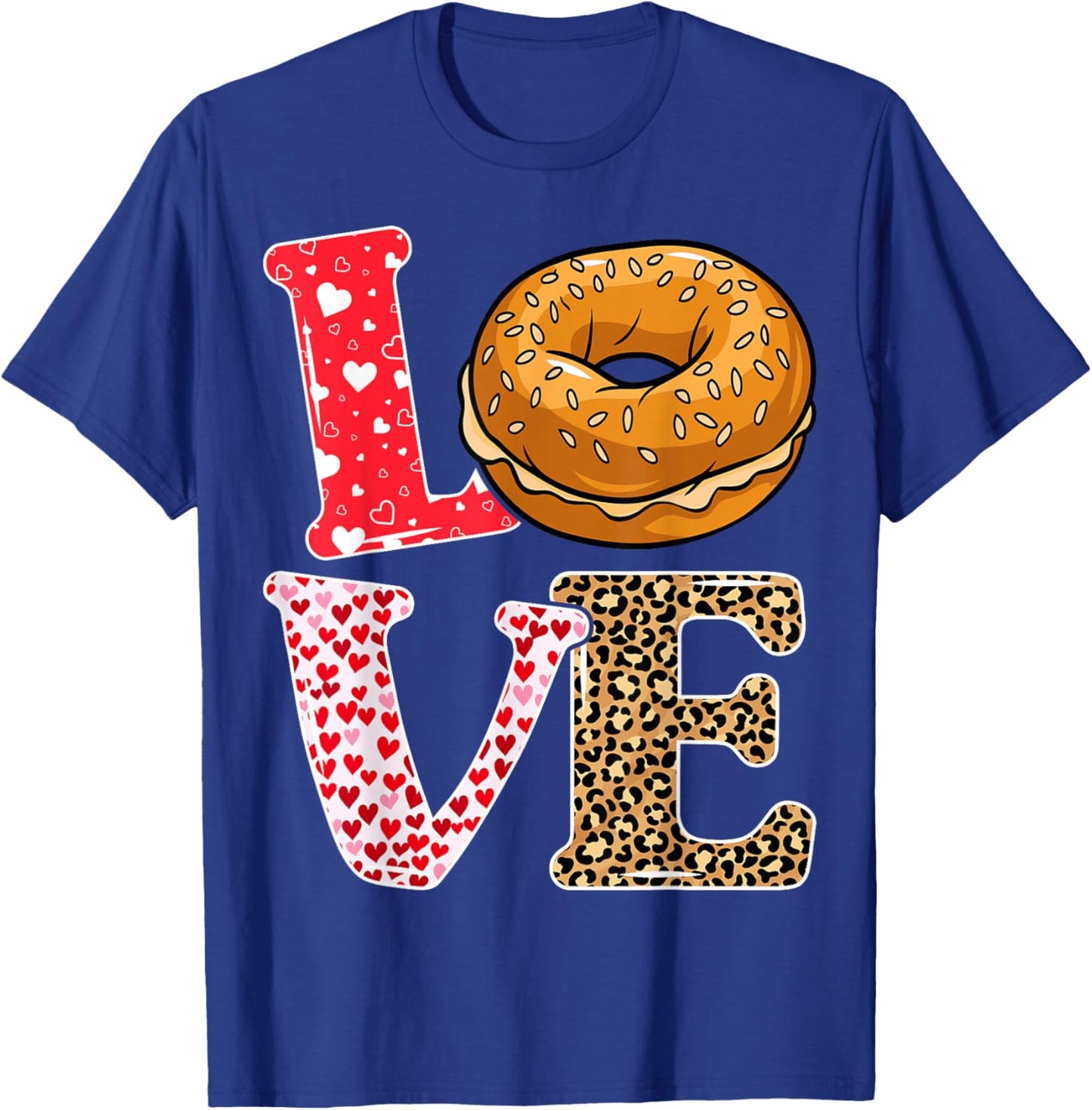 Bread Bagel Love Valentine Leopard Food Pun T-Shirt - T-Shirt | Royal