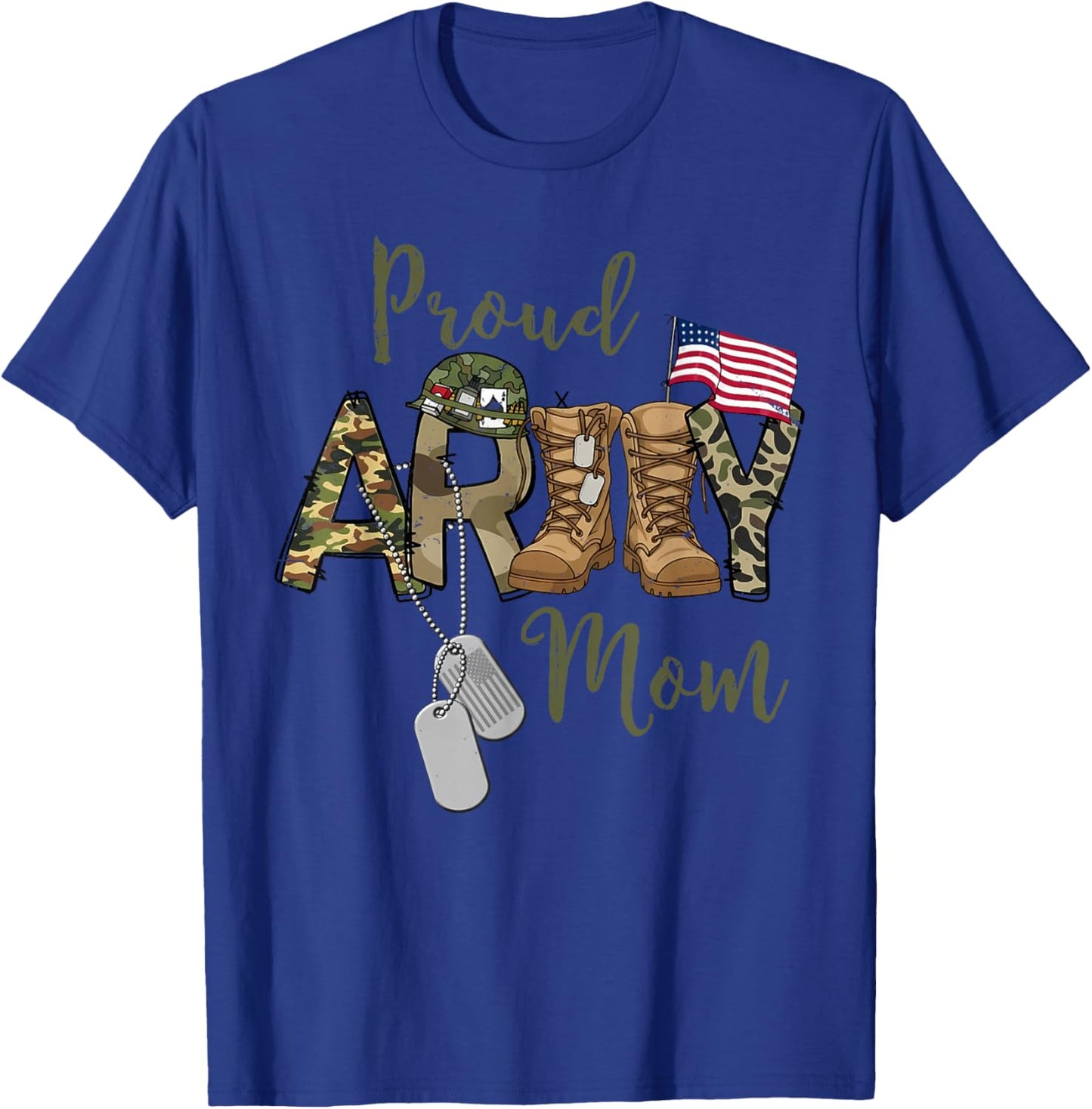 Proud Army Mom US Flag Camo Dog Tags Military Mother T-Shirt - T-Shirt | Royal