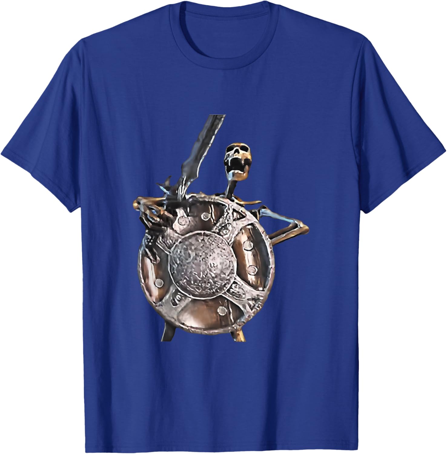 Skeleton Banging Shield Meme T-Shirt - T-Shirt | Royal