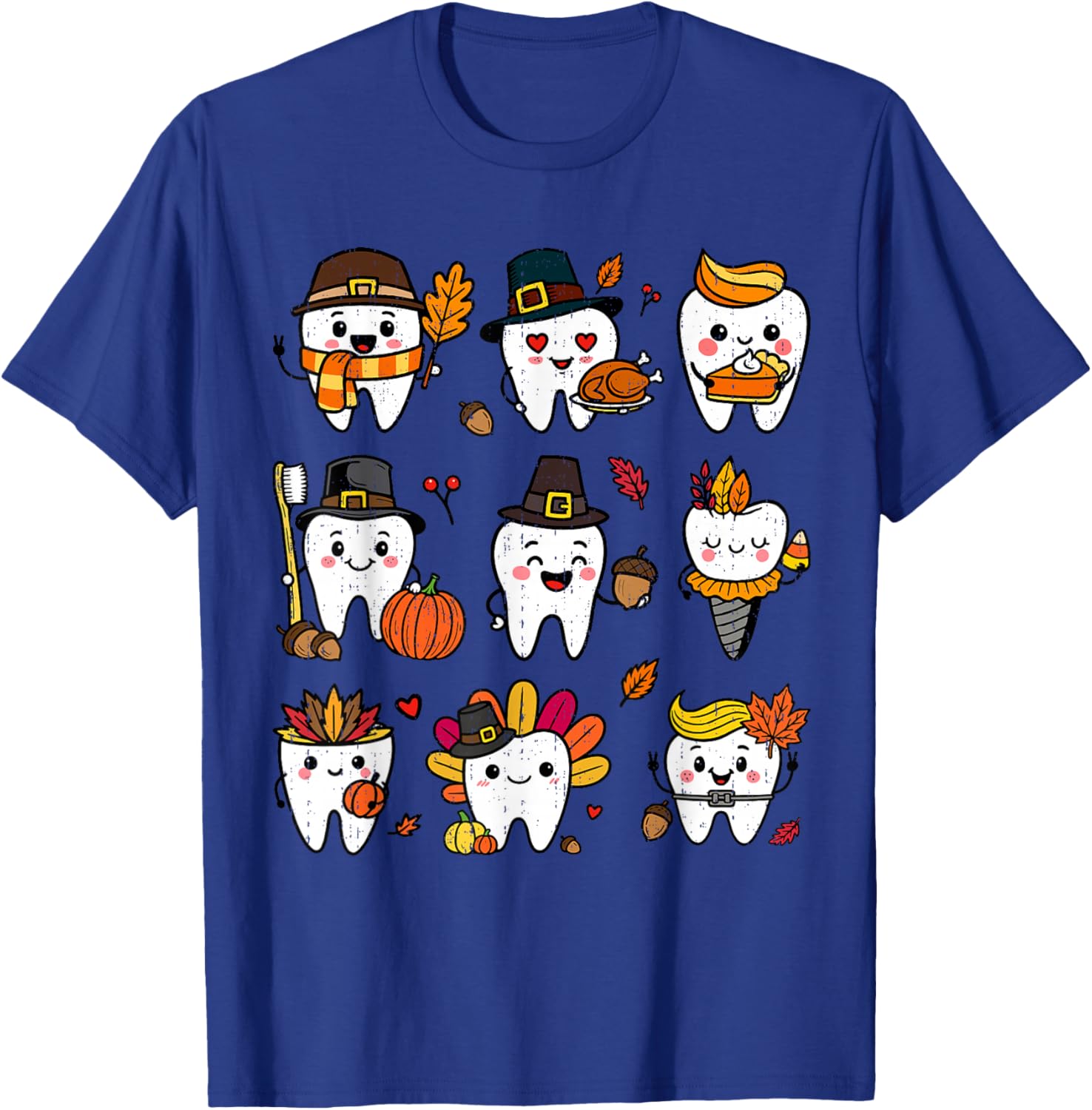 Cute Teeth Turkey Dentist Thanksgiving Fall Dental Assistant T-Shirt - T-Shirt | Royal