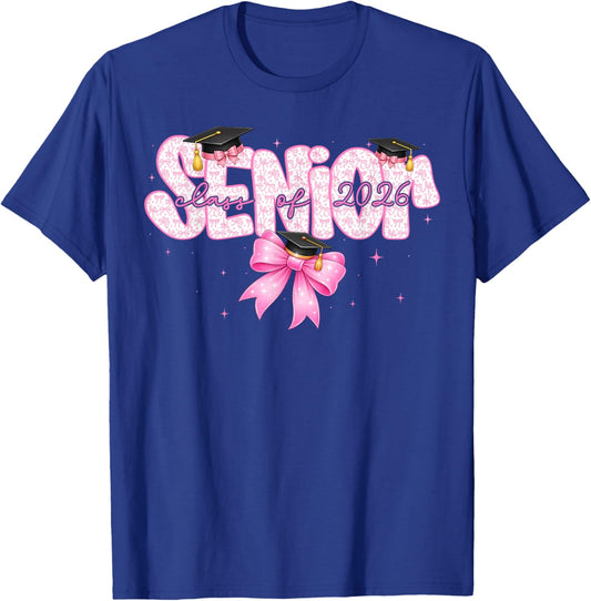 Senior Class of 2026 Coquette Bow Graduation Girl Kid T-Shirt - T-Shirt | Royal