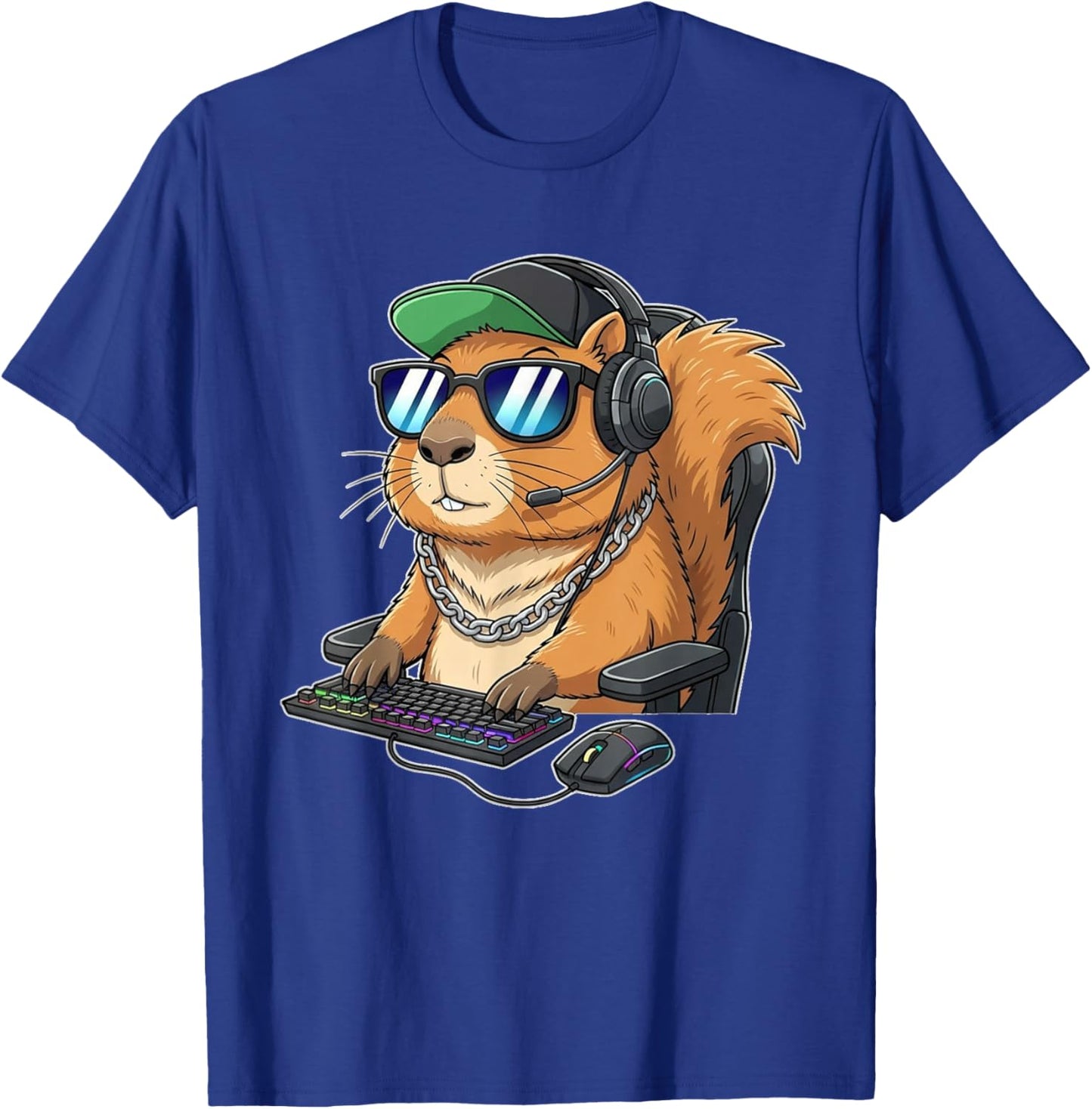 Squirrel Gamer Funny Gaming Squirrels Play Video Game Lover T-Shirt - T-Shirt | Royal
