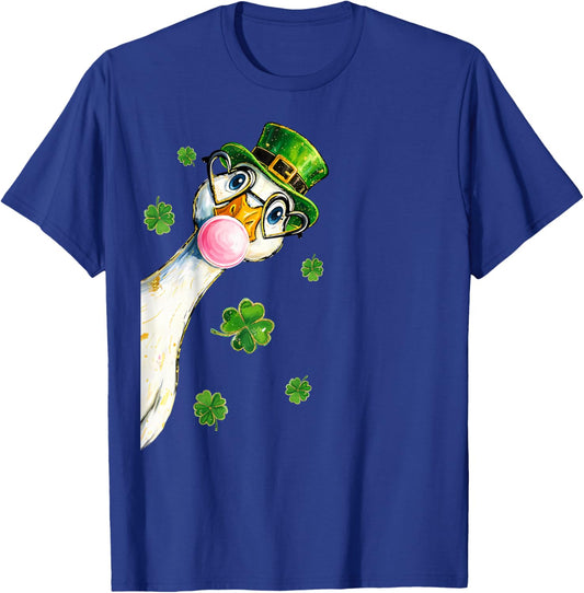 St Patrick’s Day Goose Leprechaun Bubblegum Shamrock Goose T-Shirt - T-Shirt | Royal
