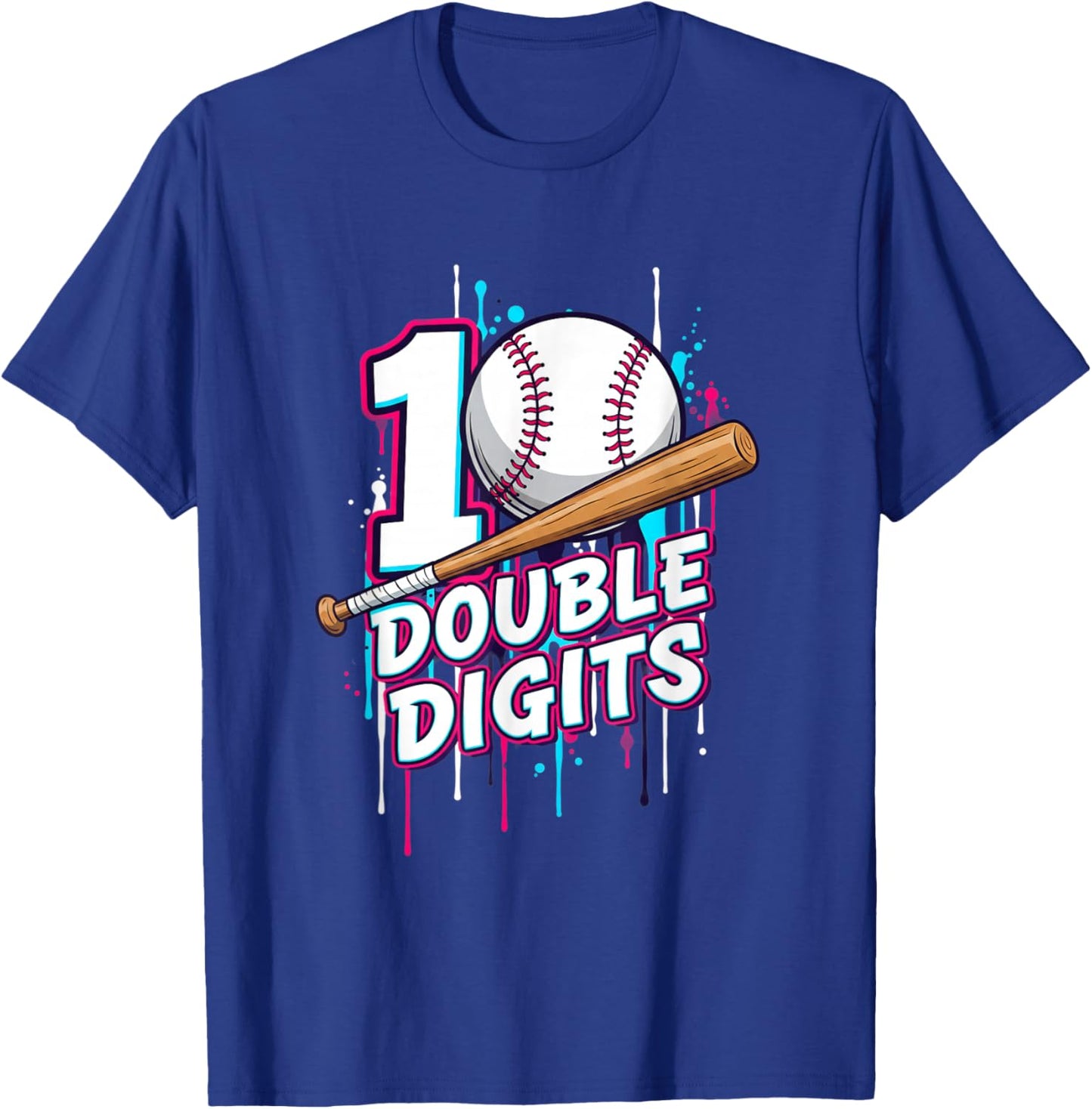 Baseball Double Digits 10th Birthday Drip Design T-Shirt - T-Shirt | Royal