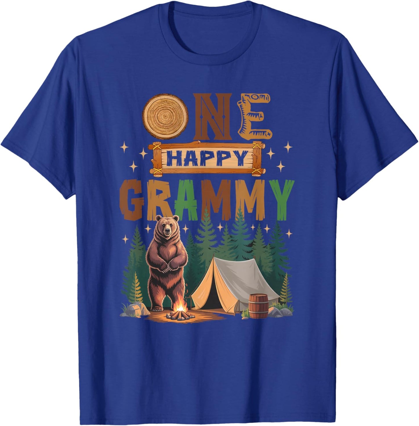 One Happy Grammy Camper 1St Birthday Camping Bear T-Shirt - T-Shirt | Royal