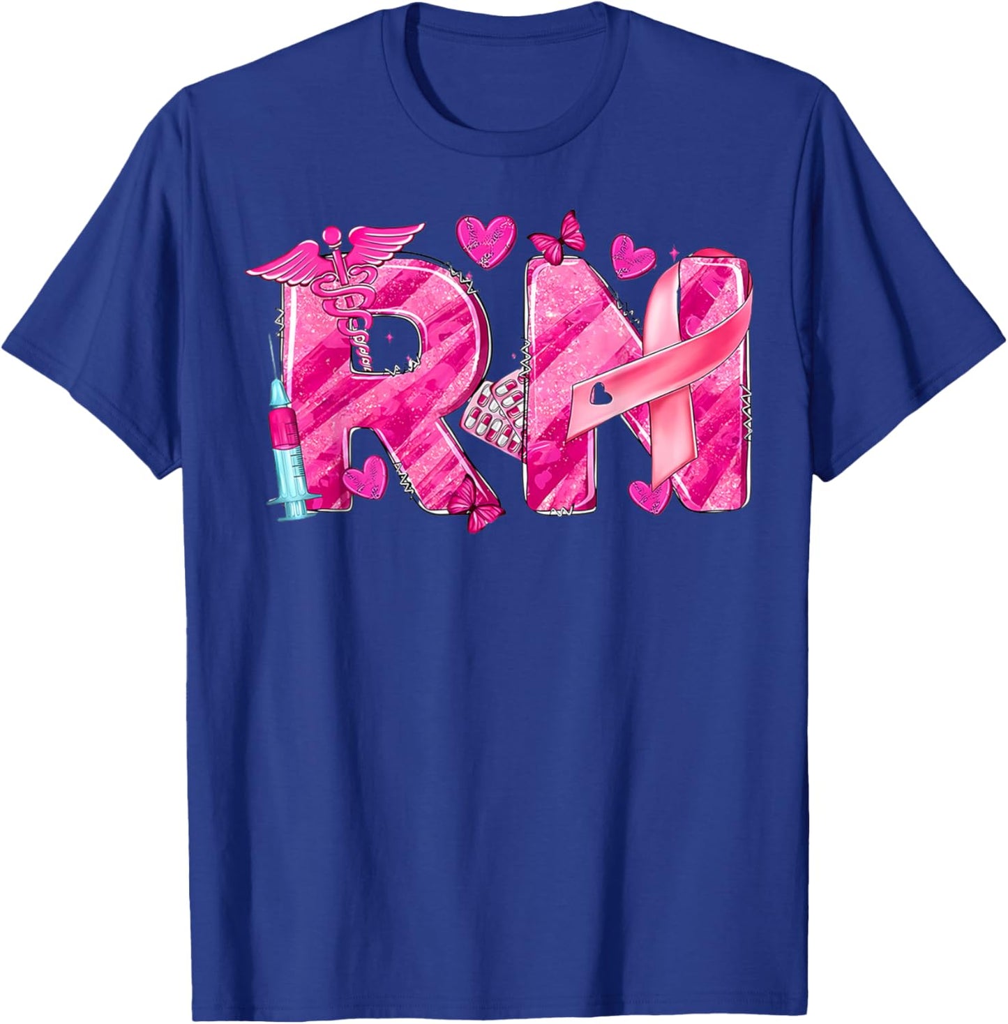 Nurse Breast Cancer Awareness Pink Ribbon Nursing RN Life T-Shirt - T-Shirt | Royal