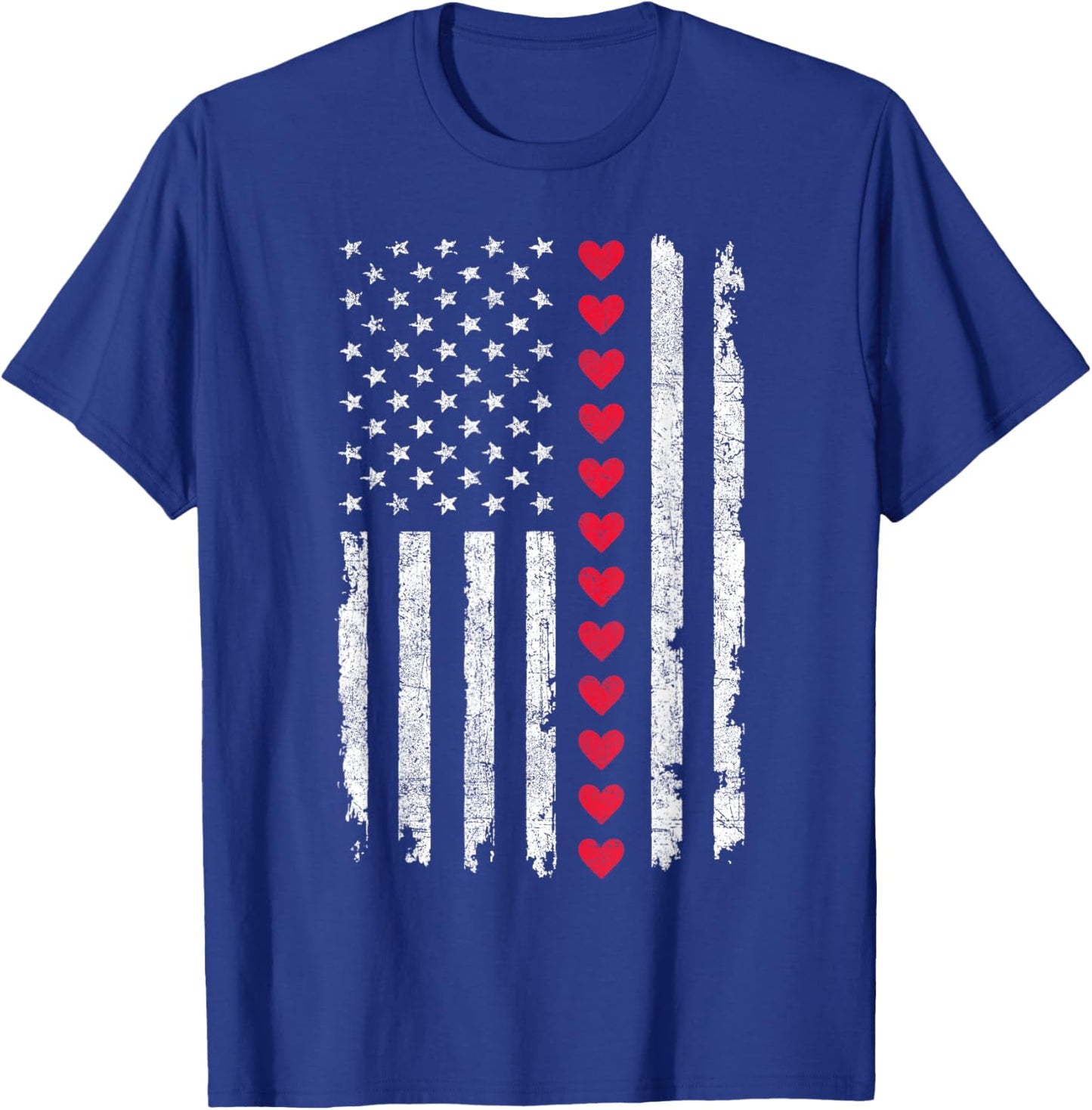 Valentines Day US American Flag Red Hearts Patriotic Love T-Shirt - T-Shirt | Royal