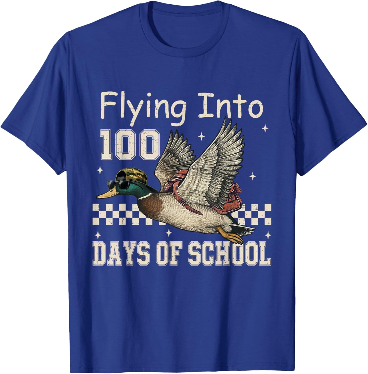 Flying Into 100 Days of School Camo Duck Hunting T-Shirt - T-Shirt | Royal