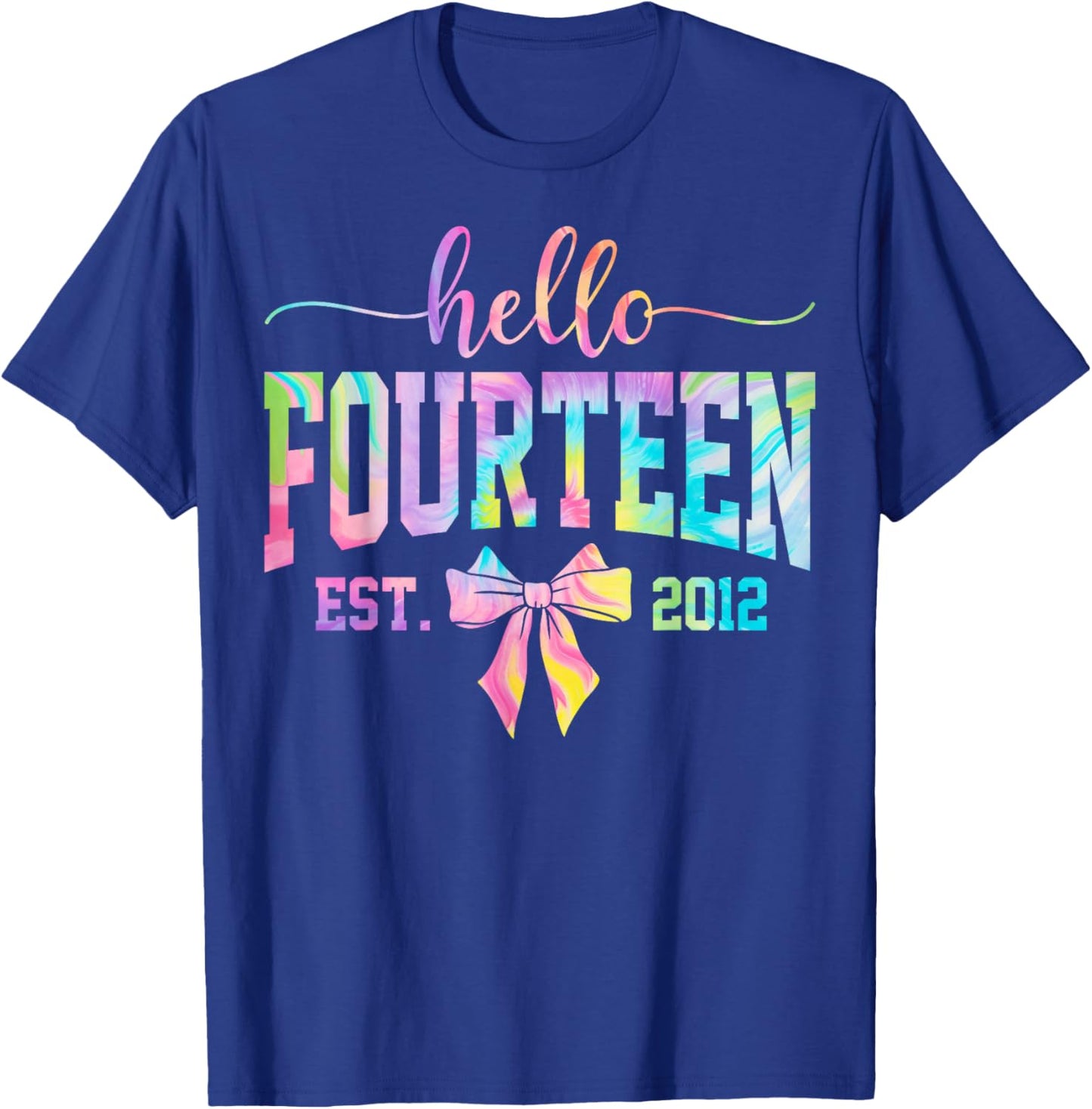 Hello Fourteen EST 2012 14th Birthday Coquette 14 Year Girl T-Shirt - T-Shirt | Royal