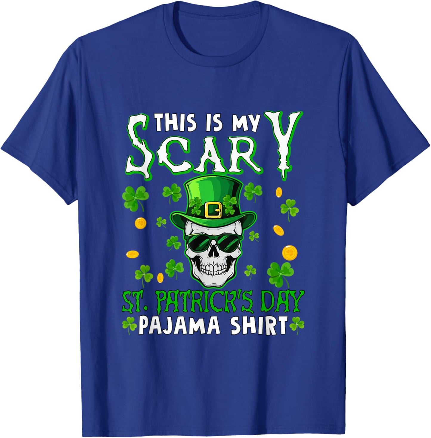 Scary St. Patrick's Day Pajama Shirt Skull Man Sunglasses T-Shirt - T-Shirt | Royal