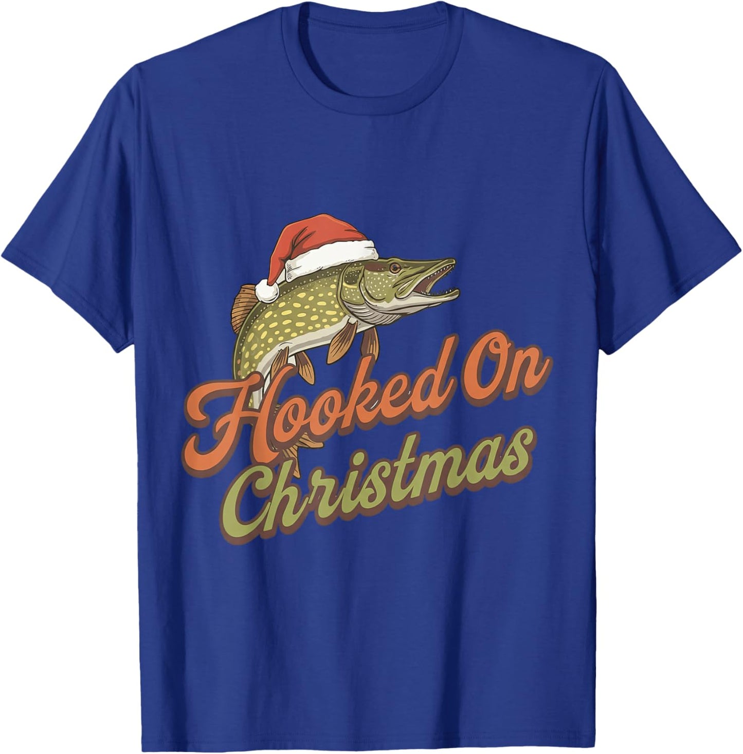 Hooked On Christmas Funny Pike Fishing Xmas T-Shirt - T-Shirt | Royal