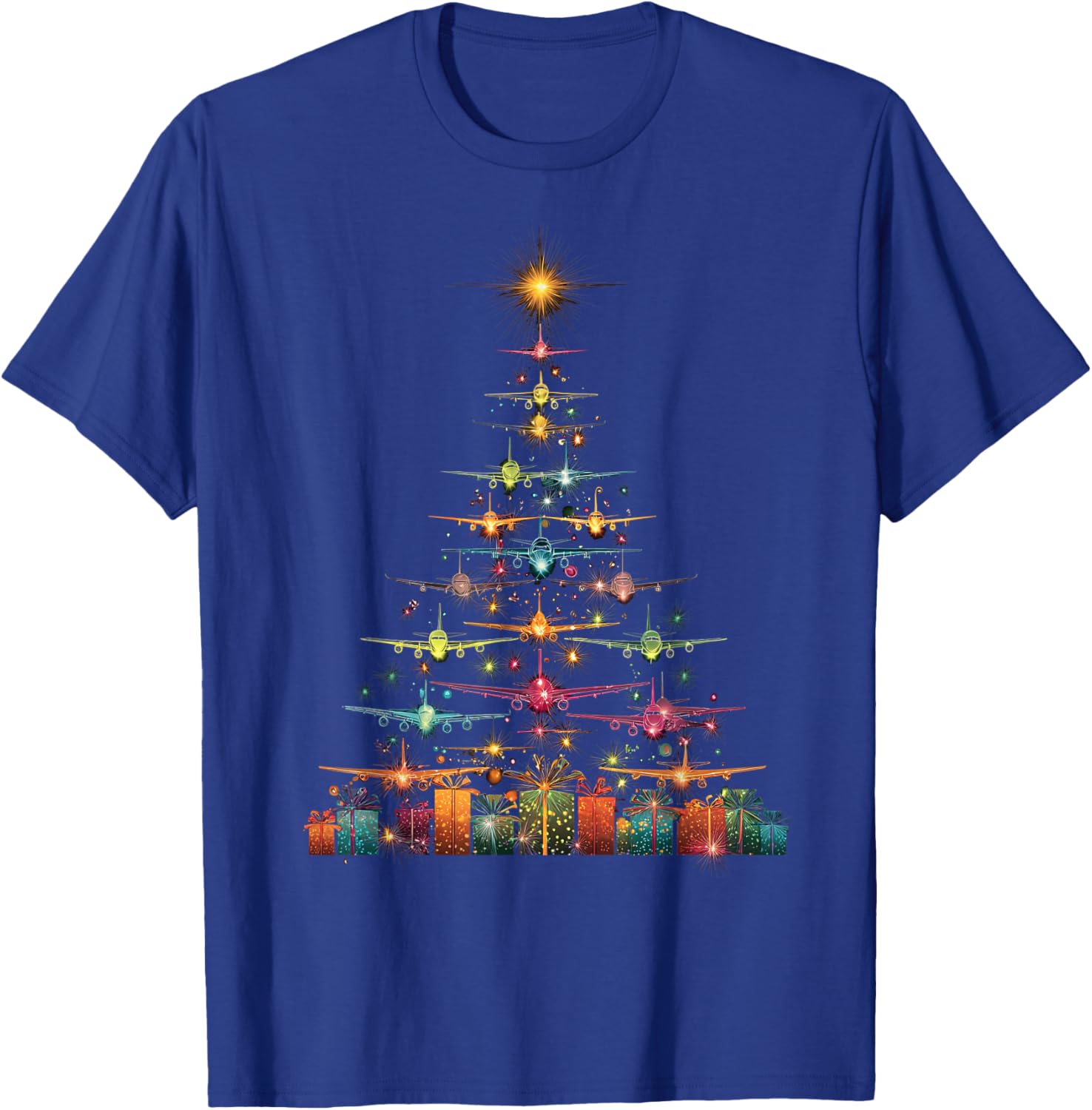 Funny Airplanes Christmas Tree Graphic Air Planes T-Shirt - T-Shirt | Royal