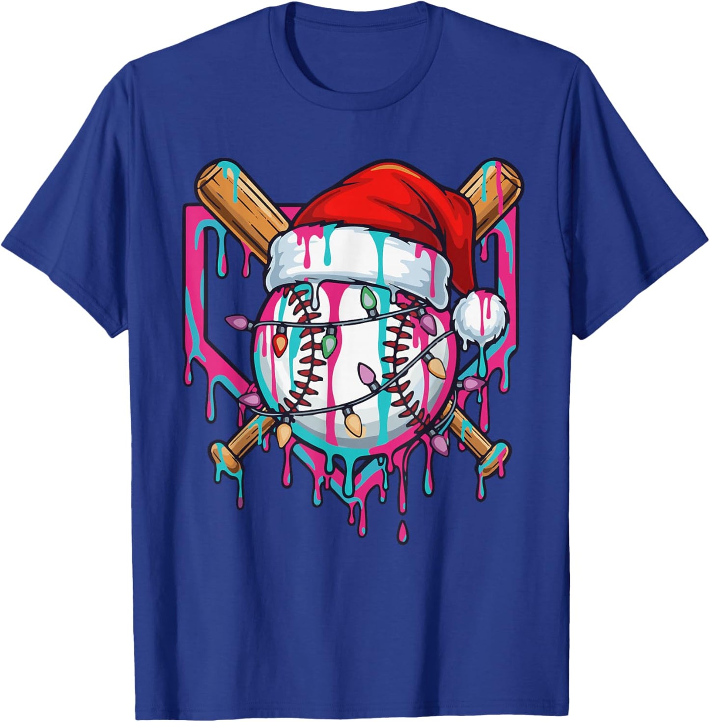 Baseball Christmas Santa Hat Baseball Christmas Drip T-Shirt - T-Shirt | Royal