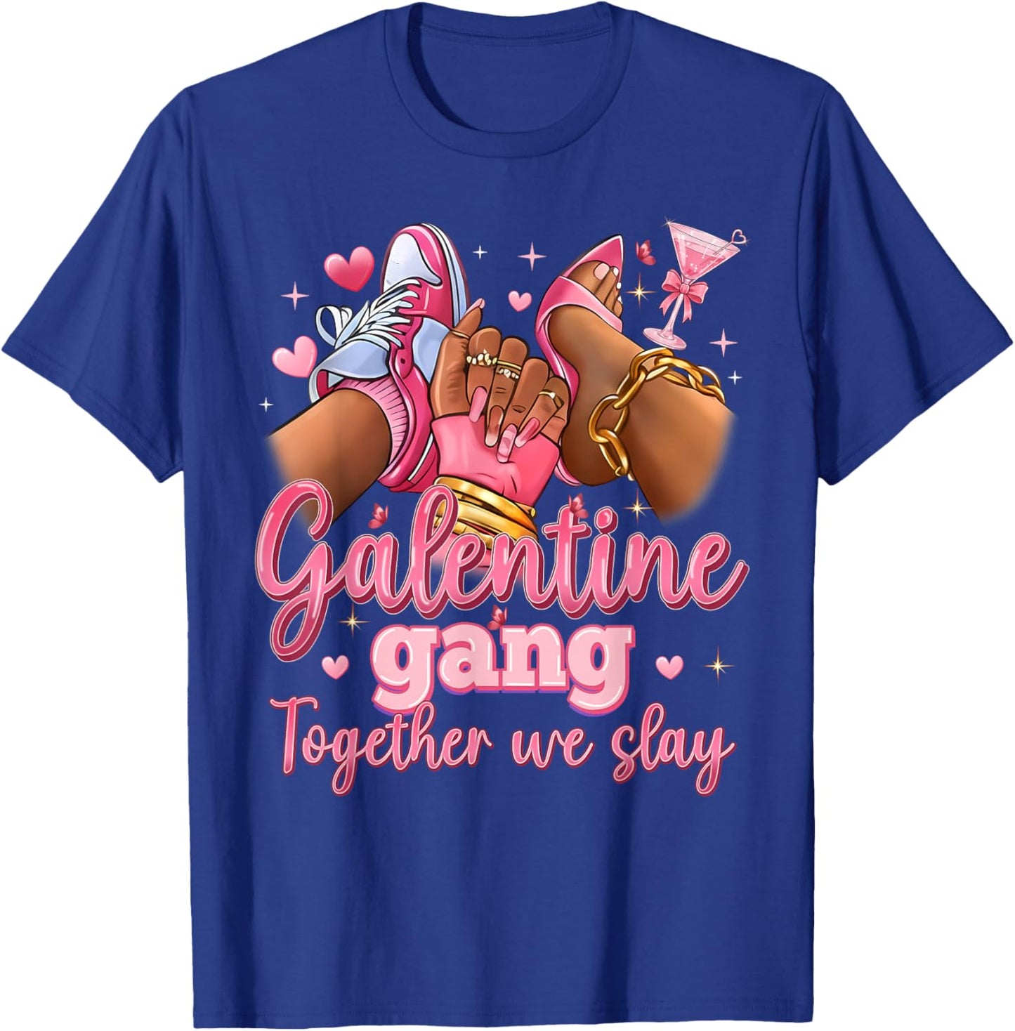 Galentine Gang Black Women High Heels Sneakers Nails Graphic T-Shirt - T-Shirt | Royal