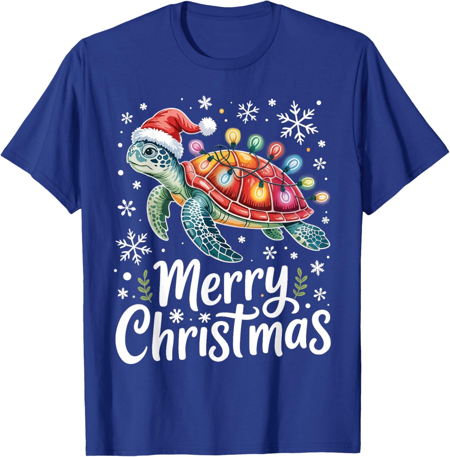 Merry Christmas Sea Turtle Christmas Lights Santa Hat Party T-Shirt - T-Shirt | Royal