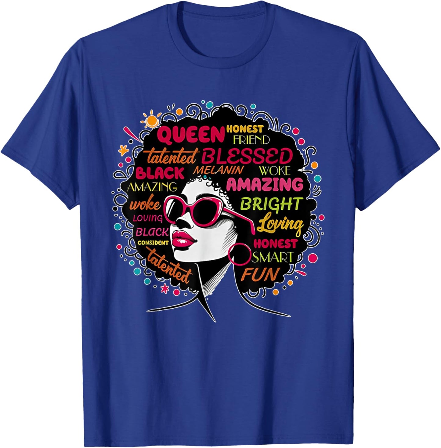 Black Queen Afro Melanin Paint Dripping Juneteenth T-Shirt - T-Shirt | Royal