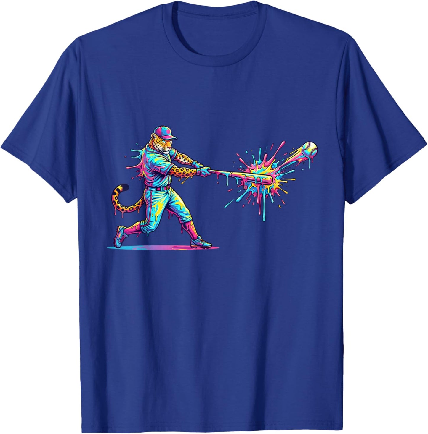 Funny Leopard Baseball Player Ice Cream Drip for Boys Kids T-Shirt - T-Shirt | Royal