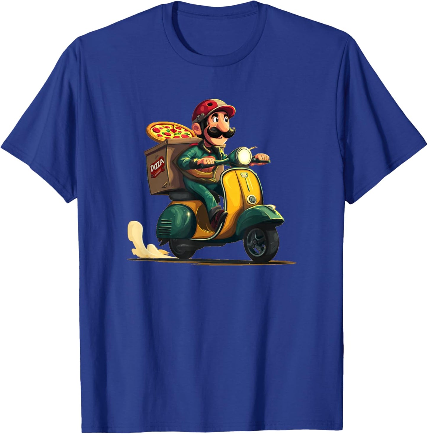 Pizza Delivery Guy with Mustache Beard for Scooter Fans T-Shirt - T-Shirt | Royal