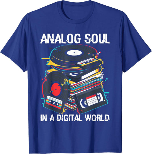 Analog Soul in A Digital World Vinyl Cassette VHS 80s 90s T-Shirt - T-Shirt | Royal