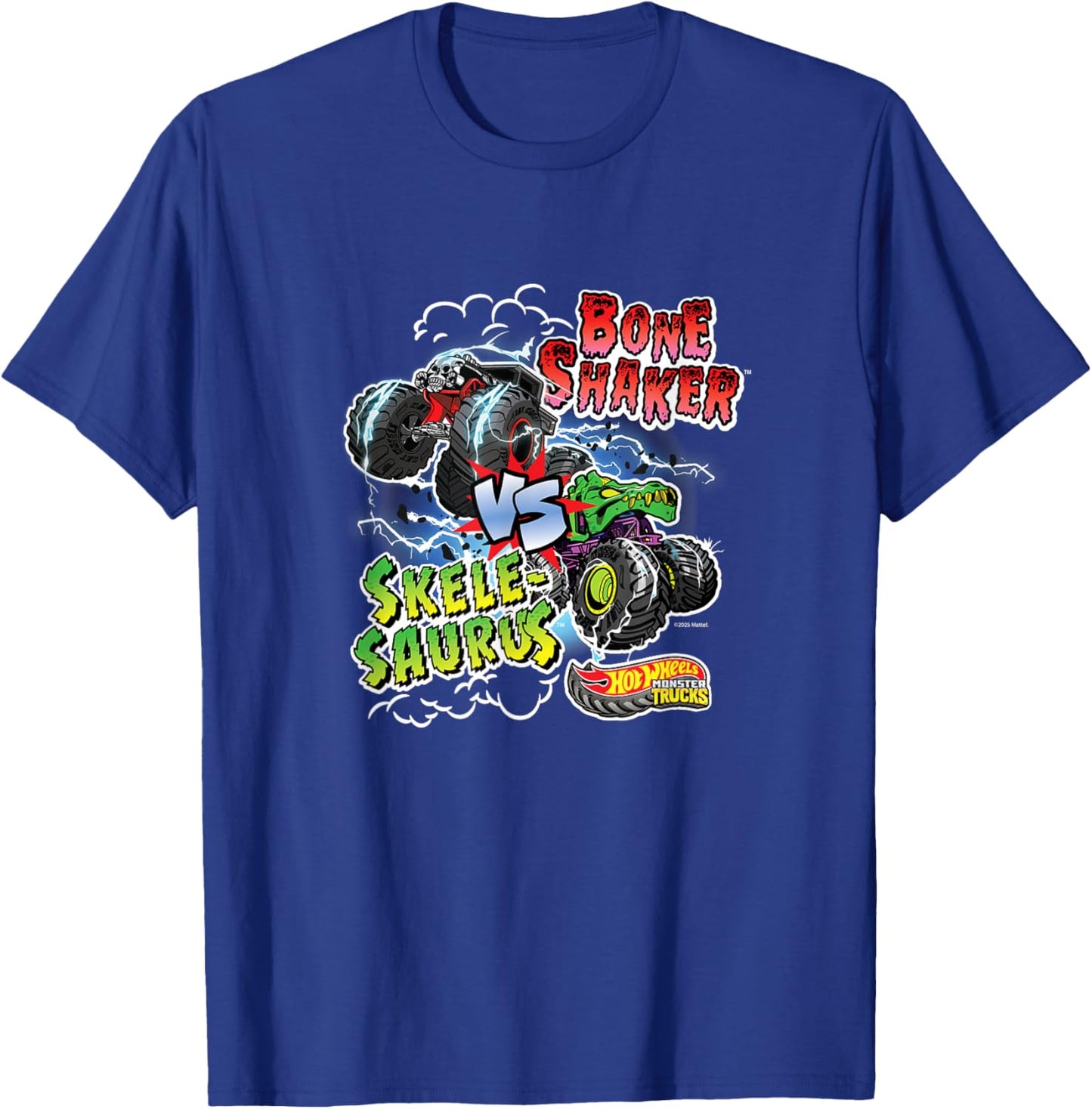 Hot Wheels: Monster Trucks - Bone Shaker vs Skelesaurus T-Shirt - T-Shirt | Royal