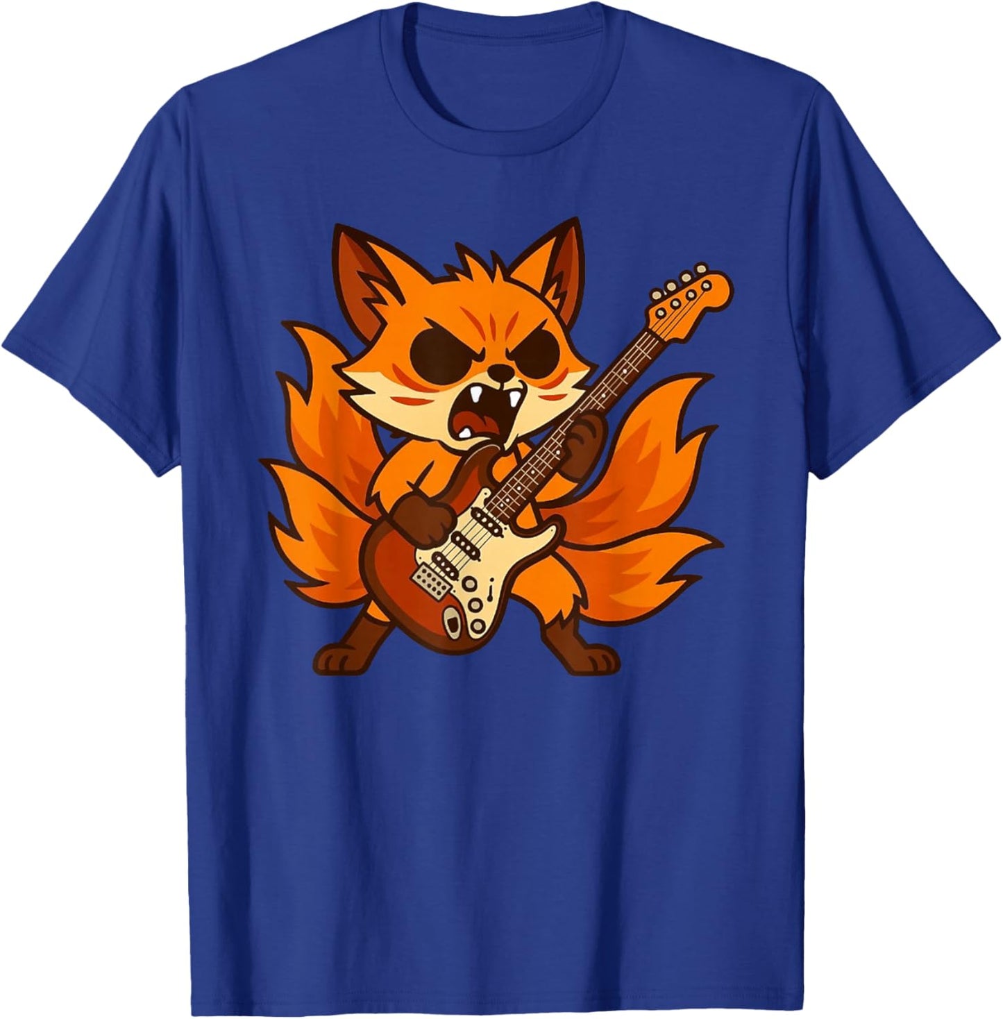 Kitsune Fox Nine-Tailed Rock N Roll Musician Concert T-Shirt - T-Shirt | Royal