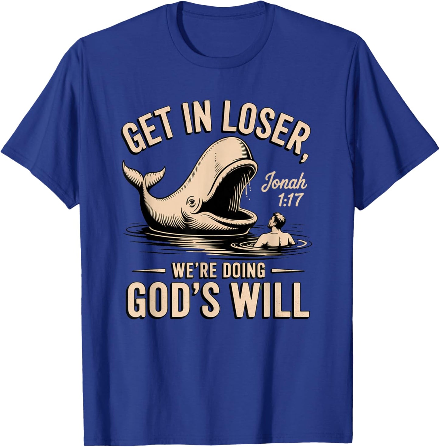 Jonah 1:17 Funny Whale Bible Verse Design T-Shirt - T-Shirt | Royal