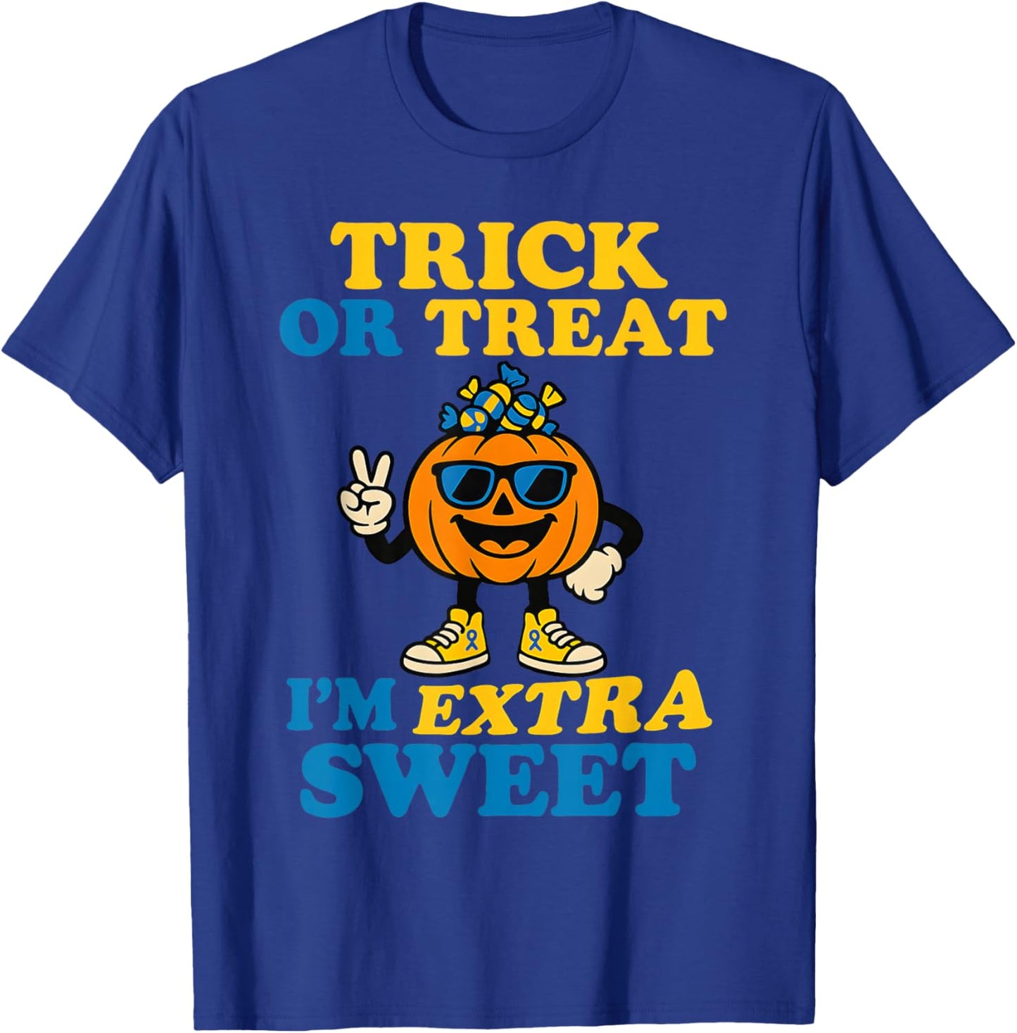 Down Syndrome Halloween Trick Or Treat Pumpkin Candy Cute T-Shirt - T-Shirt | Royal