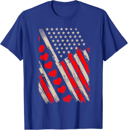 Vintage Valentines Day American Flag Hearts Boys Kids T-Shirt - T-Shirt | Royal