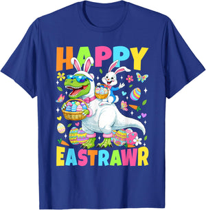Funny Happy Eastrawr Toddler Boys Kids T-Rex Easter Dinosaur T-Shirt - T-Shirt | Royal