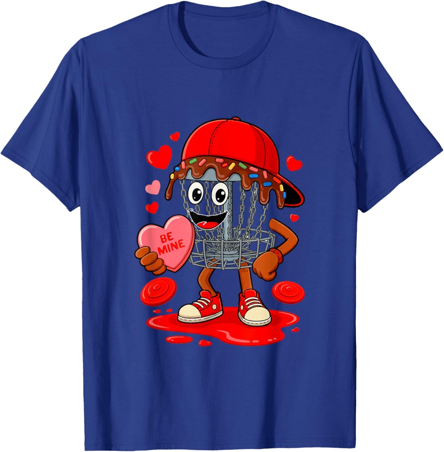 Disc Golf Equipment Player Valentine Hearts Costume Dripped T-Shirt - T-Shirt | Royal