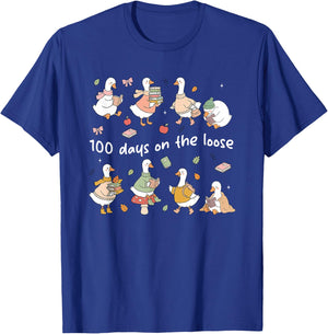 100 Days On-The-Loose Silly-Goose Teacher Girl Kid 100th Day T-Shirt - T-Shirt | Royal