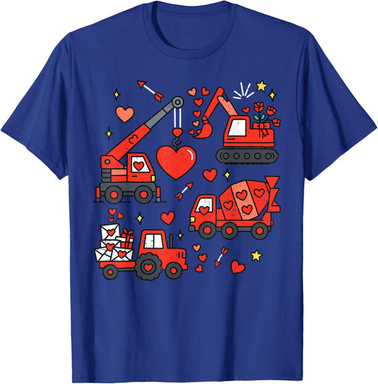 Kids Valentines Day Construction Trucks Funny BoysToddler T-Shirt - T-Shirt | Royal