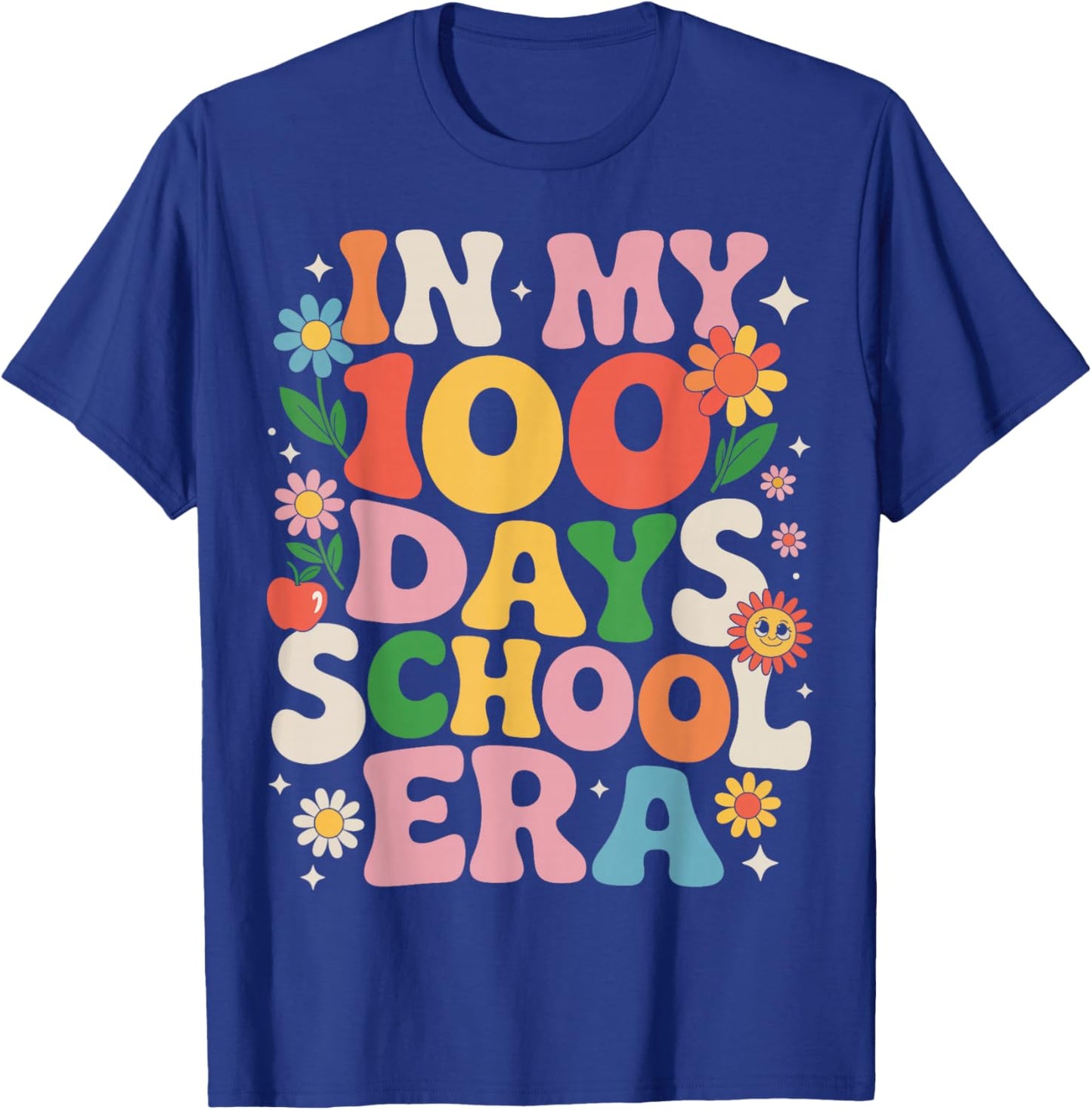 in My 100 Days of School Era Retro Teacher Student 100th Day T-Shirt - T-Shirt | Royal