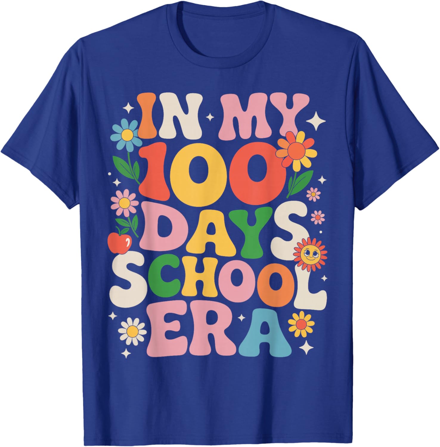 in My 100 Days of School Era Retro Teacher Student 100th Day T-Shirt - T-Shirt | Royal