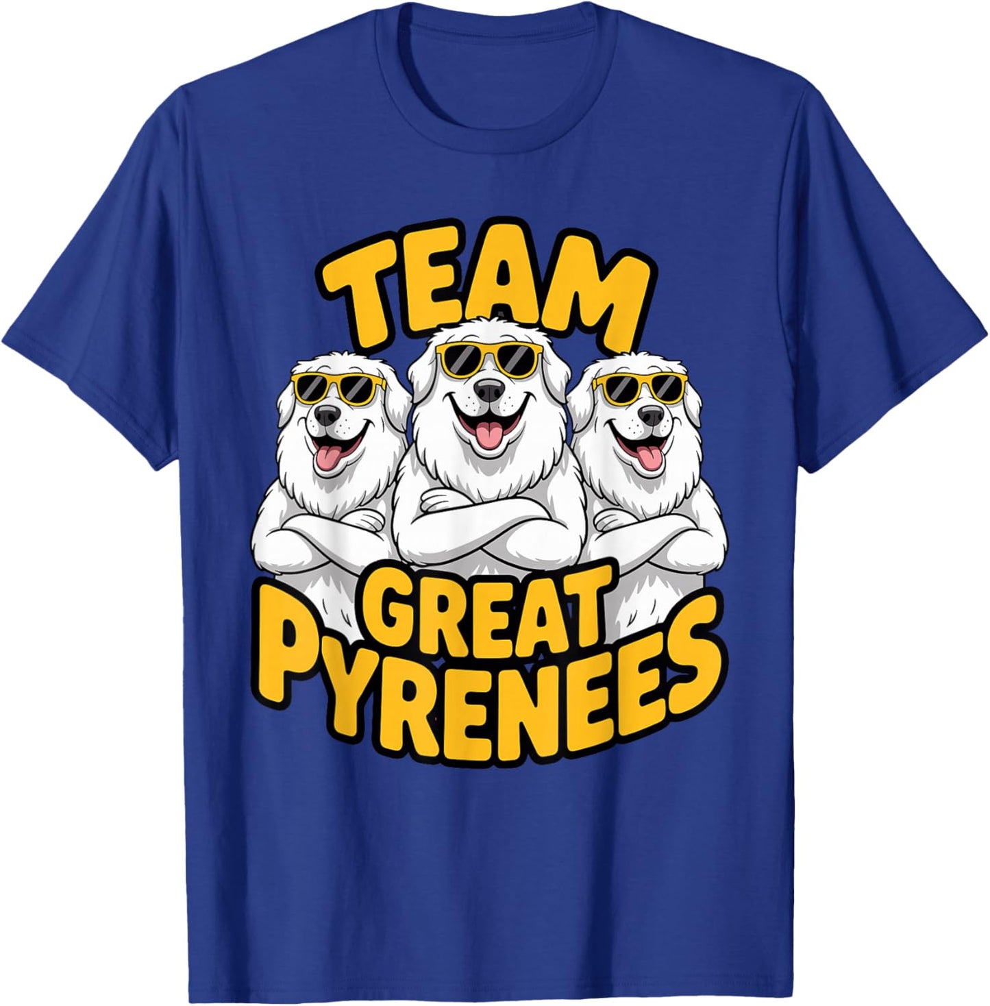 White Cartoon Mountain Pet Dog Breed Team PYR Great Pyrenees T-Shirt - T-Shirt | Royal