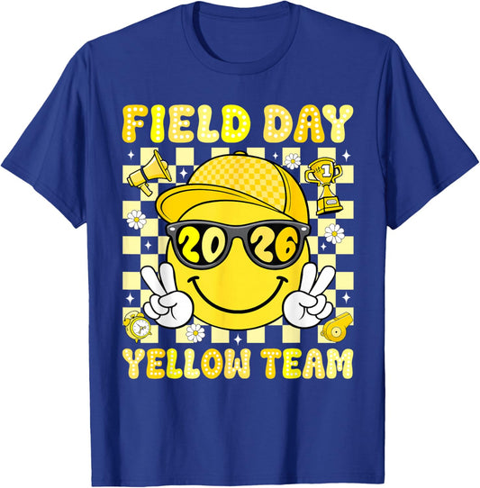 Field Day 2026 Yellow Team Smile Face Sports School Boy Kids T-Shirt - T-Shirt | Royal
