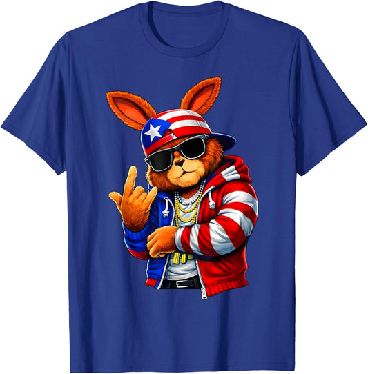 Cool Bunny Puerto Rico Flag Gifts Women Kids T-Shirt - T-Shirt | Royal