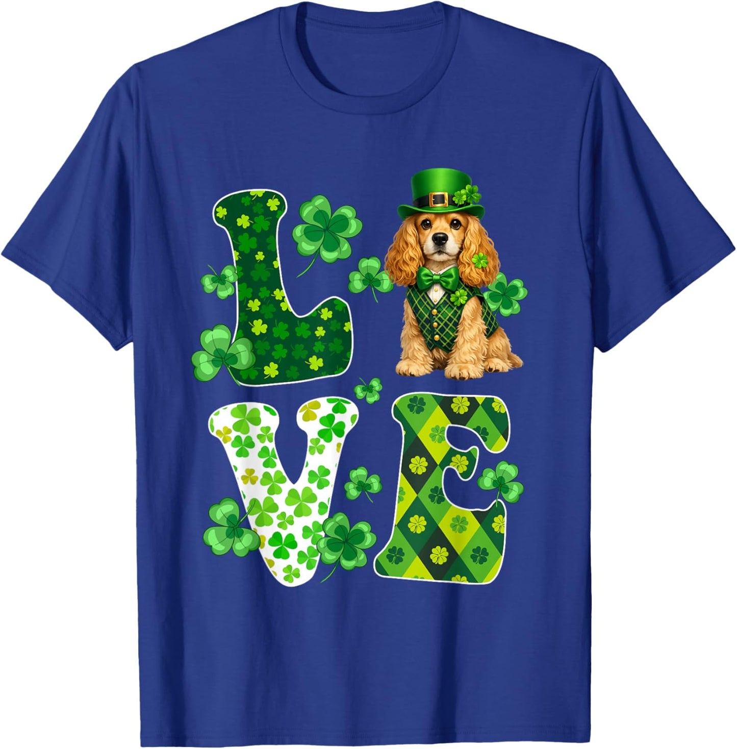 Love Cocker Spaniel Dog St Patricks Day Dog Lover T-Shirt - T-Shirt | Royal
