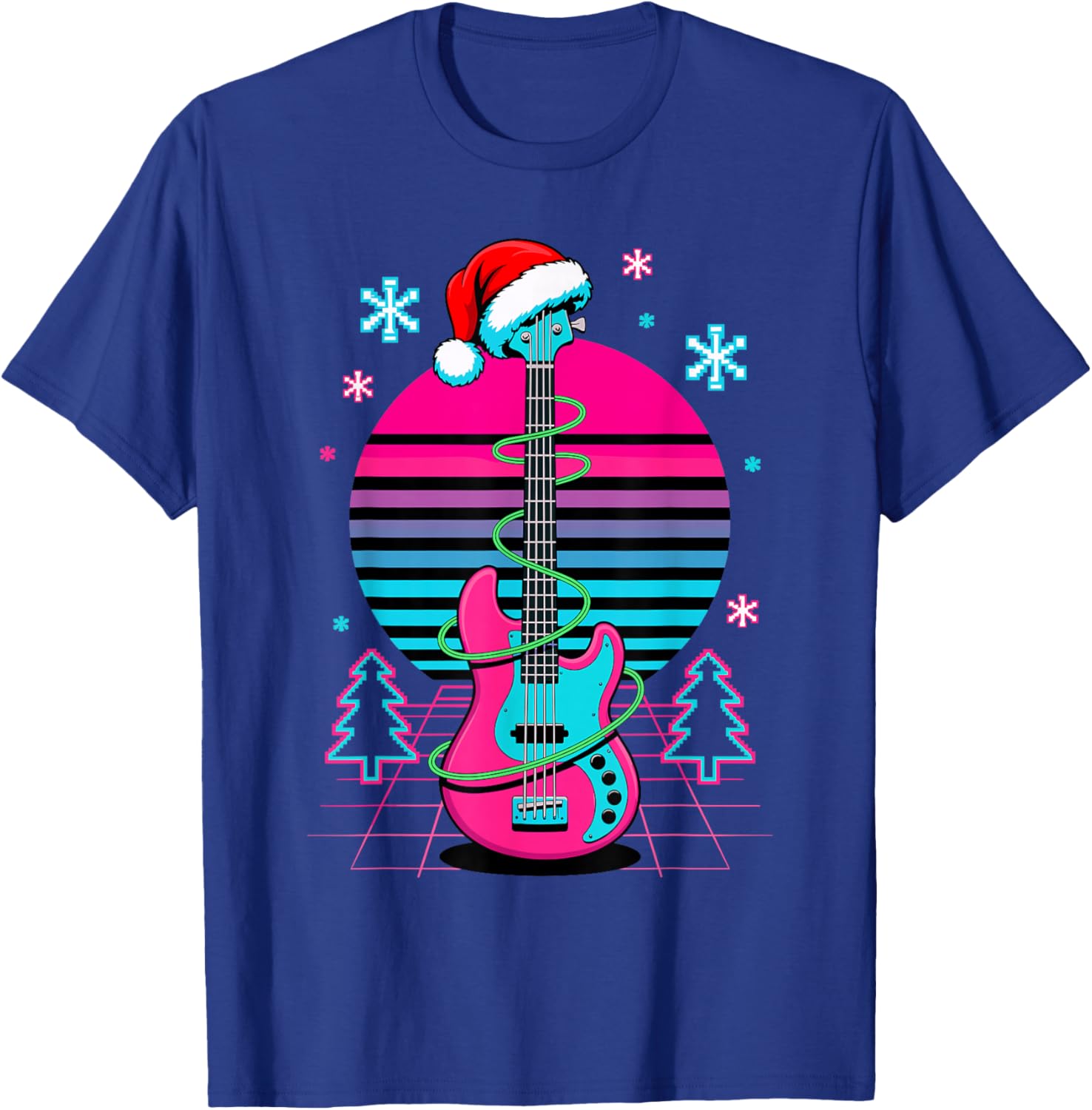 Christmas Synthwave Bass Guitar Bassist T-Shirt - T-Shirt | Royal