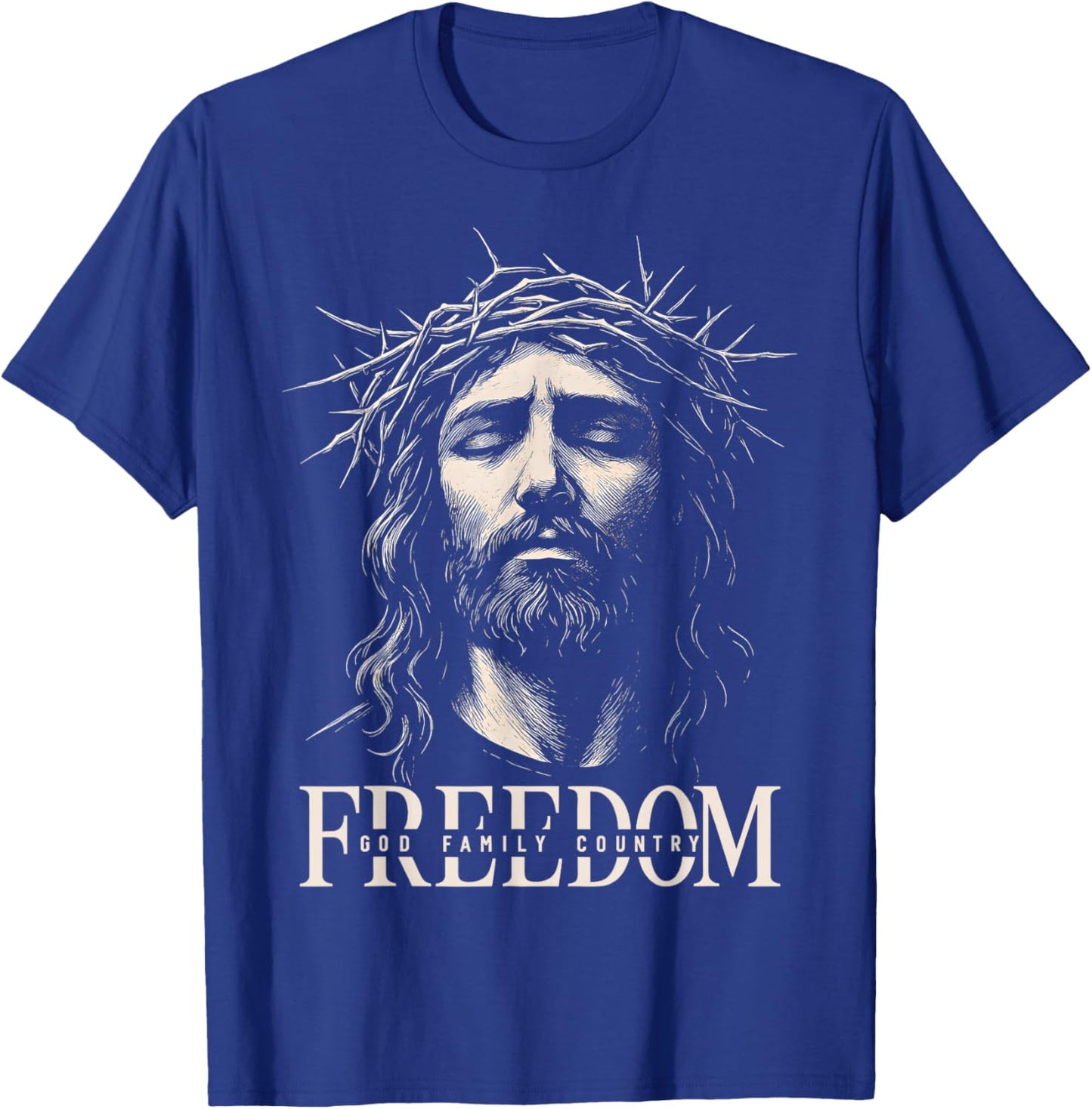 HUGvyn Freedom Jesus Christian Face Crown God Family Country T-Shirt - T-Shirt | Royal
