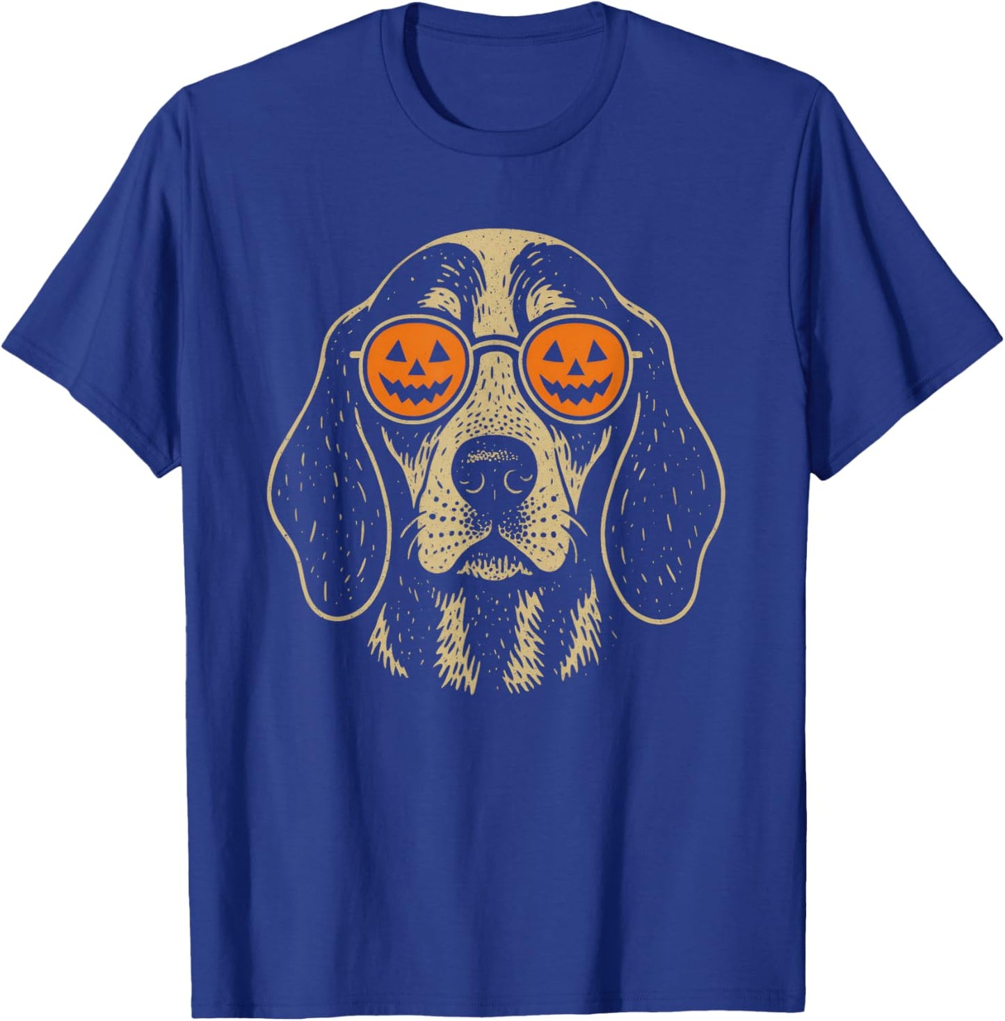 Halloween Bluetick Coonhound Dog with Pumpkin Glasses Gift T-Shirt - T-Shirt | Royal